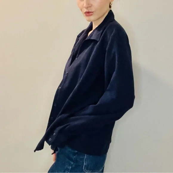 Faux suede navy blue button up blouse - shacket - Picture 2 of 9